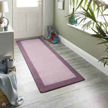 Borders Modern Plain Contrast Border Hand-Woven Wool Soft Mauve/Plum Purple Runner-Origins-Rug Love - The Most Loved Rug Store